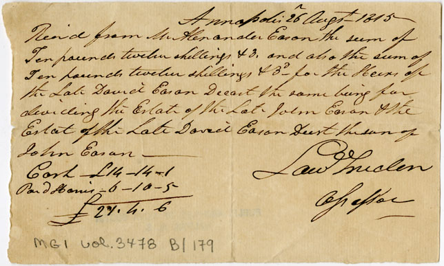 Easson : Receipt, Lawrence Sneden, Annapolis