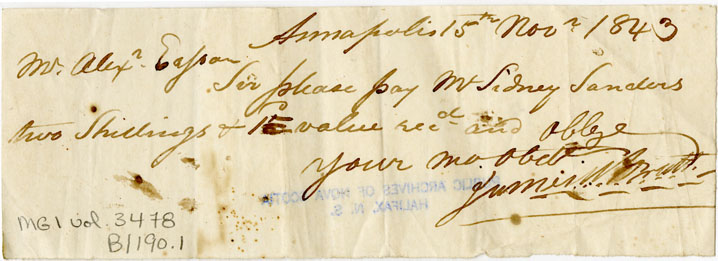 Easson : Note, James Bonnett to Alexander Easson