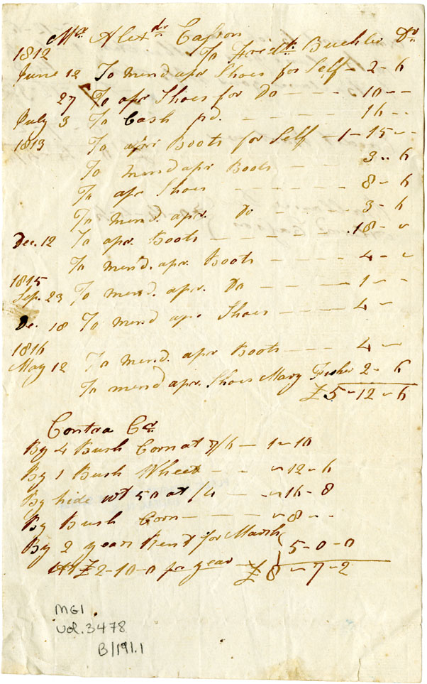 Easson : Account, Alexander Easson with Frederick Buckler