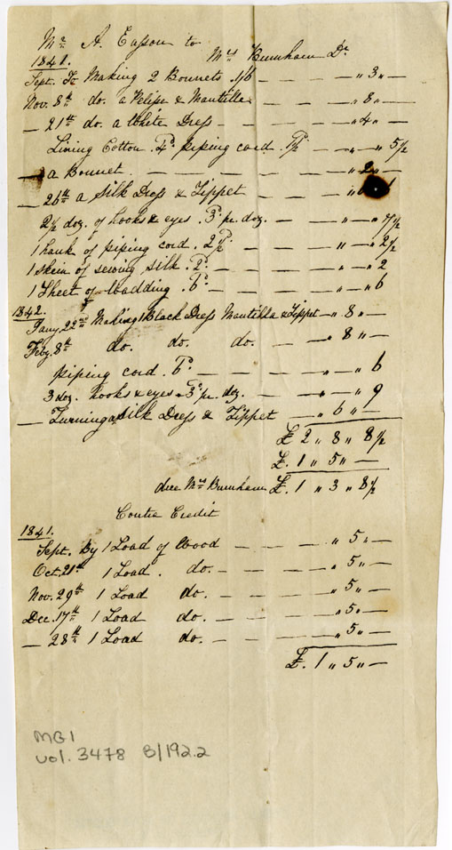 Easson : Account, Alexander Easson with Mrs. Maria Burnham