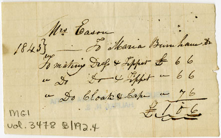 Easson : Account, Mrs. Easson with Mrs. Maria Burnham