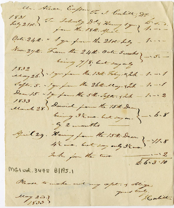 Easson : Account, Alexander Easson with Ichabod Corbitt