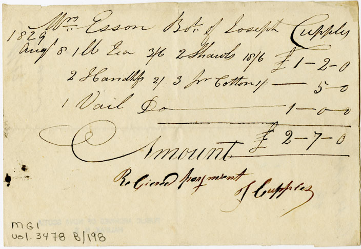 Easson : Account, Mrs. Easson with Joseph Cupples