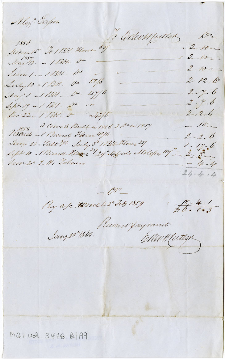 Easson : Account, Alexander Easson with Edward H. Cutler