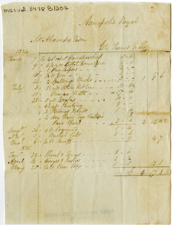 Easson : Account, Alexander Easson with James Gray, Annapolis Royal