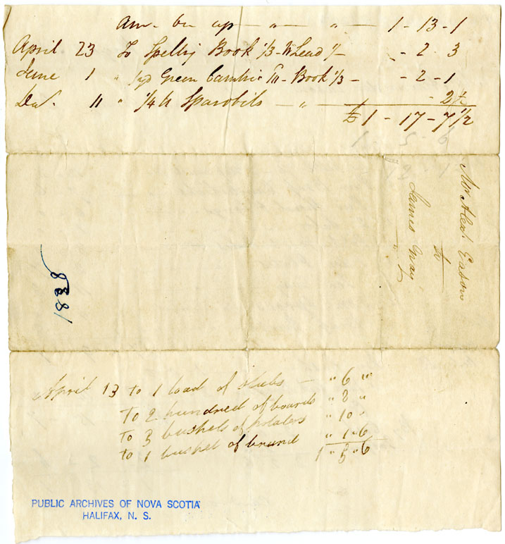 Easson : Account, Alexander Easson with James Gray, Annapolis Royal