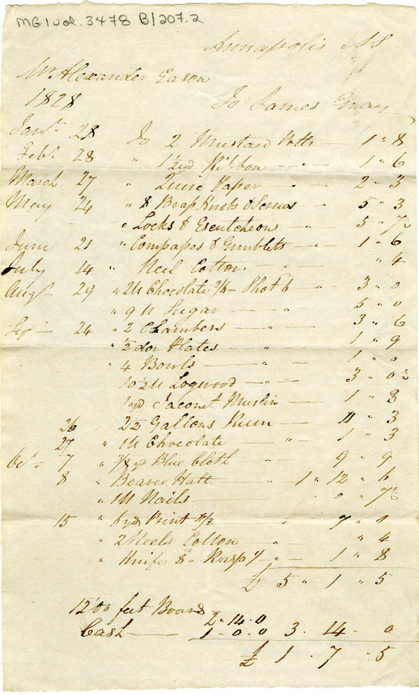 Easson : Account, Alexander Easson with James Gray, Annapolis Royal