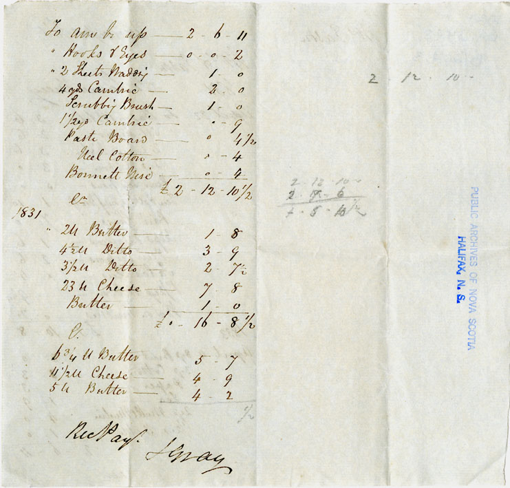 Easson : Account, Alexander Easson with James Gray, Annapolis Royal