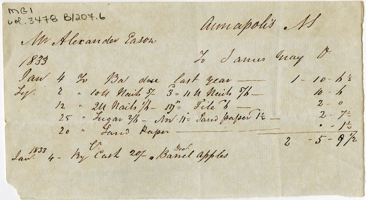 Easson : Account, Alexander Easson with James Gray, Annapolis Royal