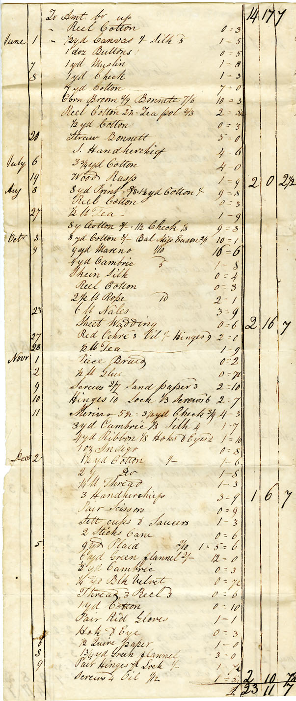 Easson : Account, Mrs. A. Easson with James Gray, Annapolis Royal