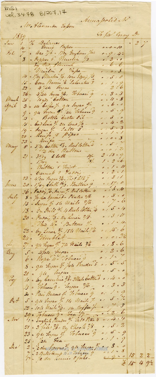 Easson : Account, Alexander Easson with James Gray, Annapolis Royal