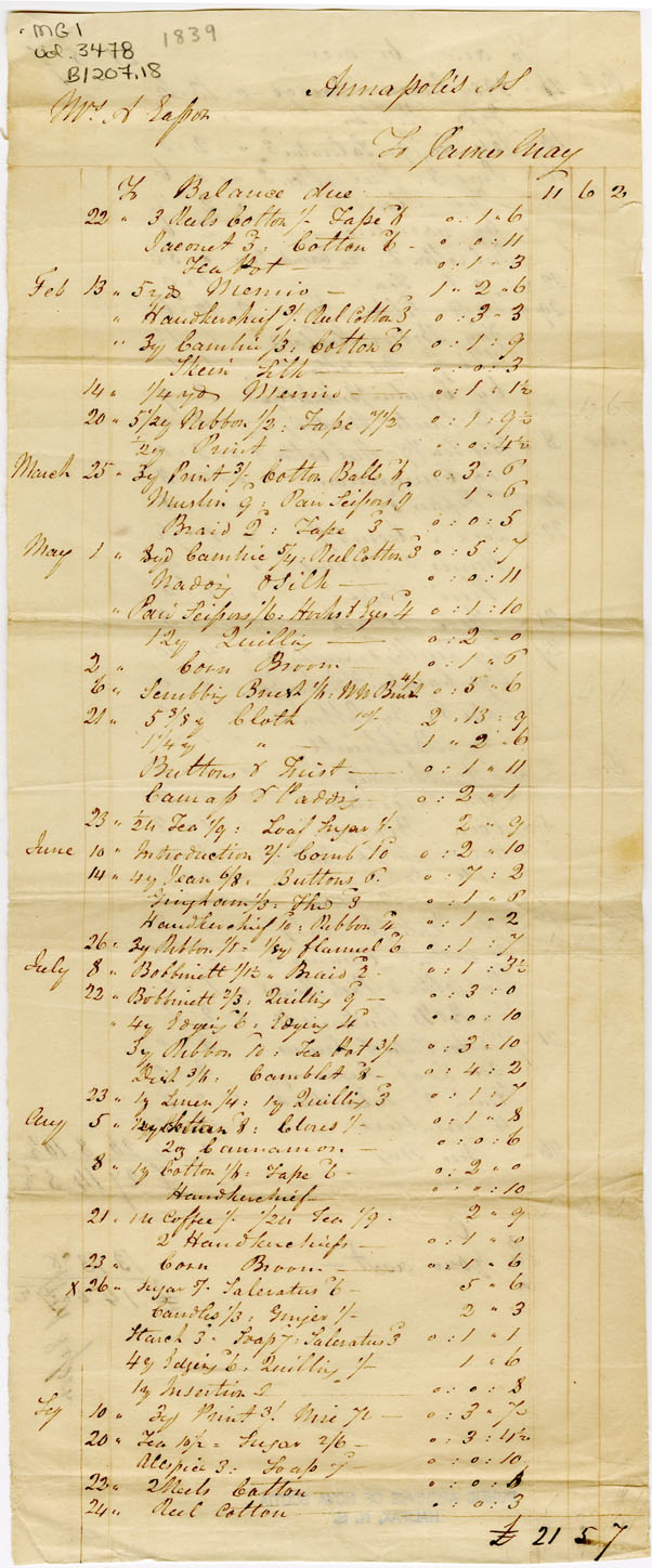 Easson : Account, Alexander Easson with James Gray, Annapolis Royal