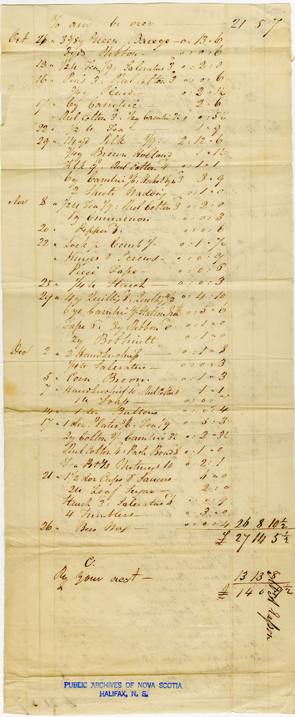 Easson : Account, Alexander Easson with James Gray, Annapolis Royal