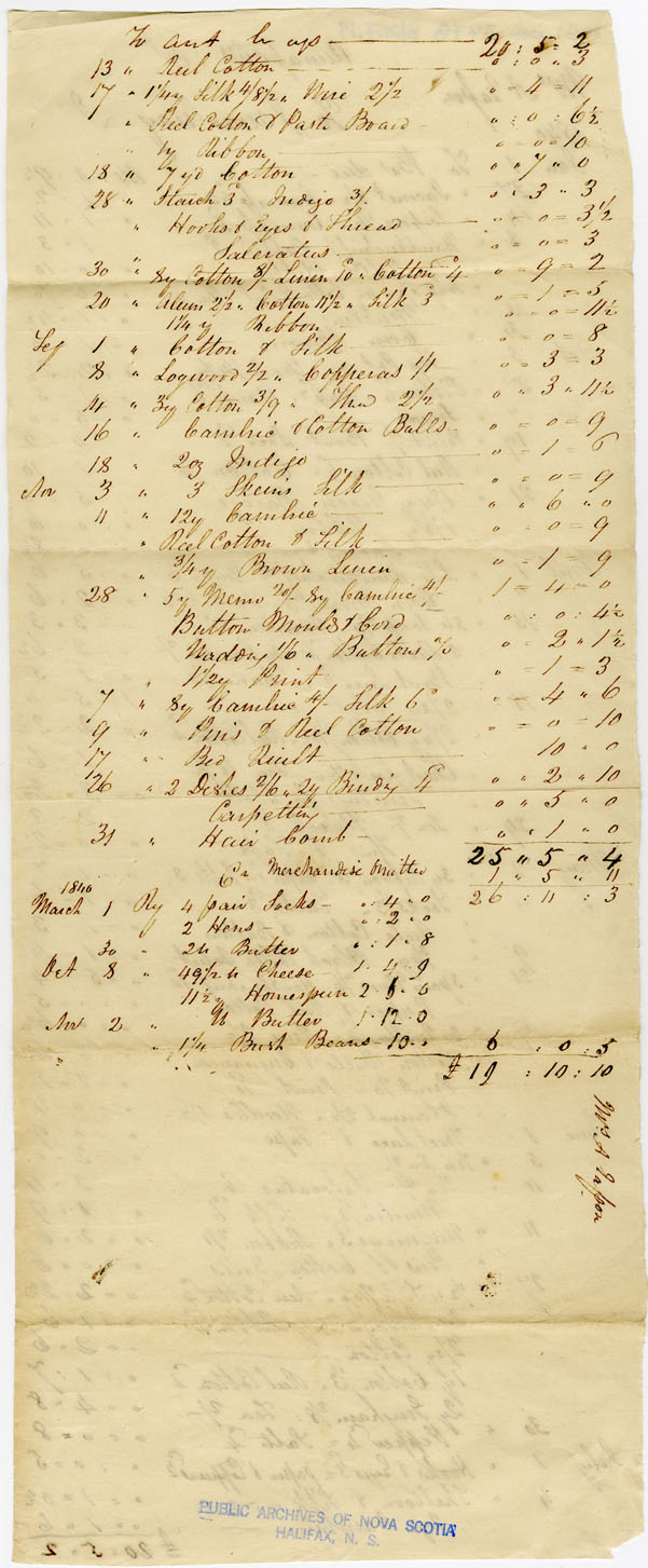 Easson : Account, Alexander Easson with James Gray, Annapolis Royal