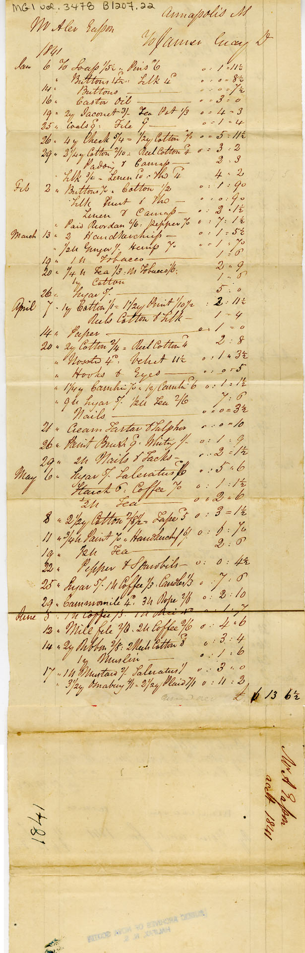 Easson : Account, Alexander Easson with James Gray, Annapolis Royal