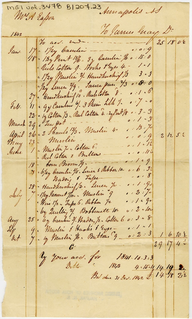 Easson : Account, Alexander Easson with James Gray, Annapolis Royal