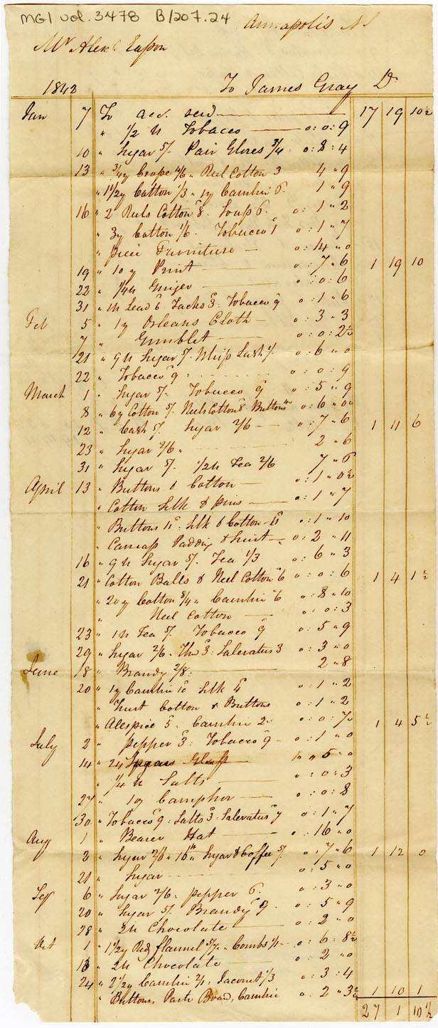 Easson : Account, Alexander Easson with James Gray, Annapolis Royal