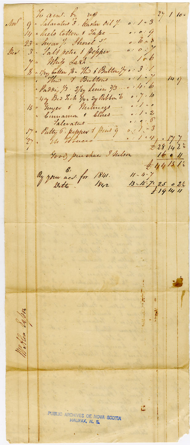 Easson : Account, Alexander Easson with James Gray, Annapolis Royal