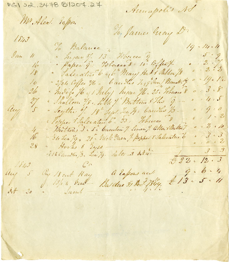 Easson : Account, Alexander Easson with James Gray, Annapolis Royal