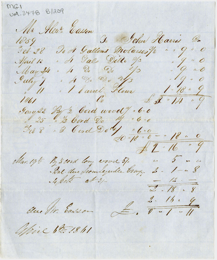 Easson : Account, Alexander Easson with John Harris