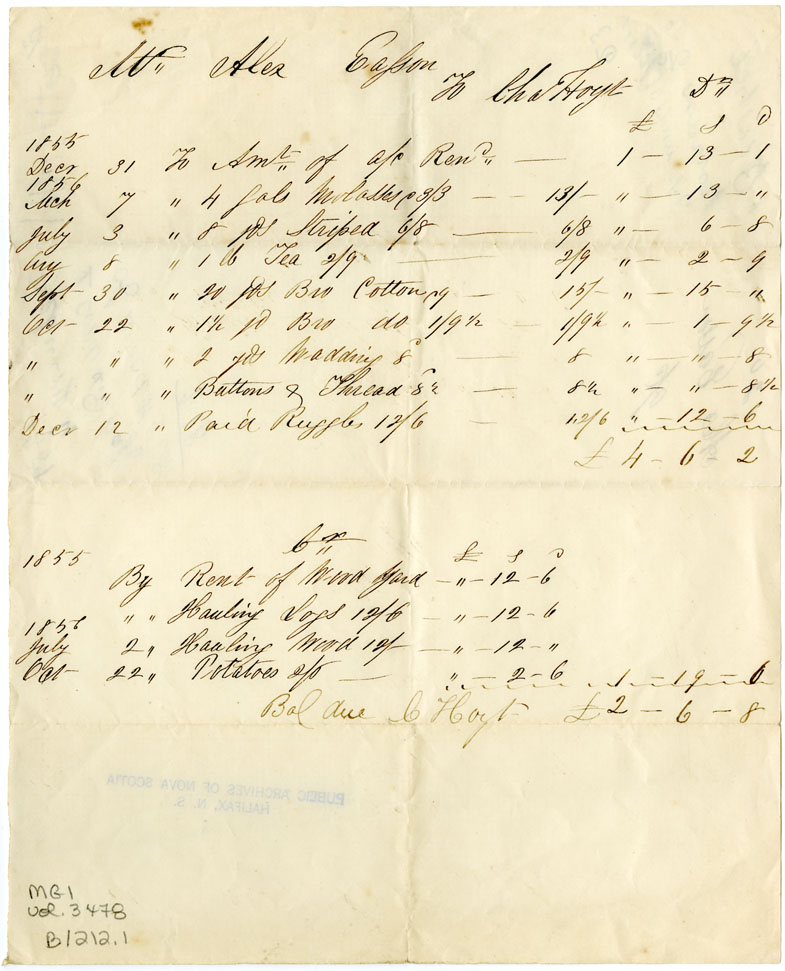 Easson : Account, Alexander Easson with Charles Hoyt