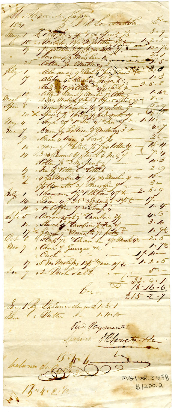 Easson : Account, Alexander Easson with James R. Lovett and Son