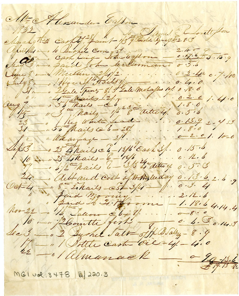 Easson : Account, Alexander Easson with James R. Lovett and Son