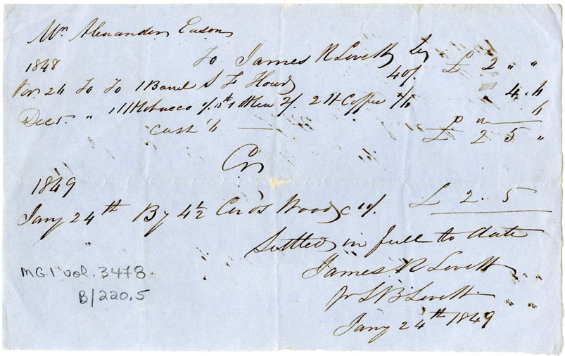 Easson : Account, Alexander Easson with James R. Lovett and Son