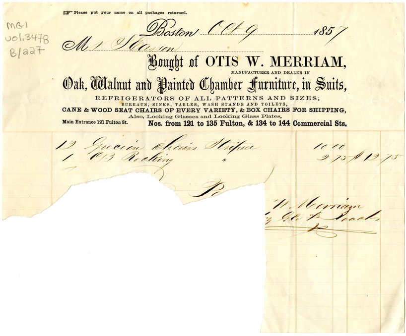 Easson : Account, Alexander Easson with Otis W. Merriam, Boston