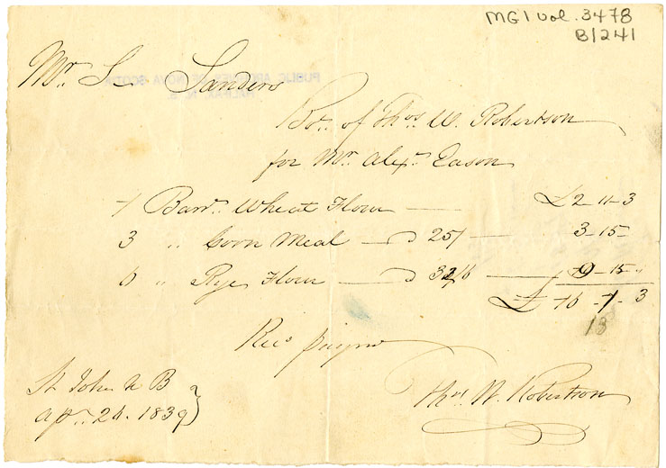 Easson : Receipt, Thomas W. Robertson, Saint John, New Brunswick