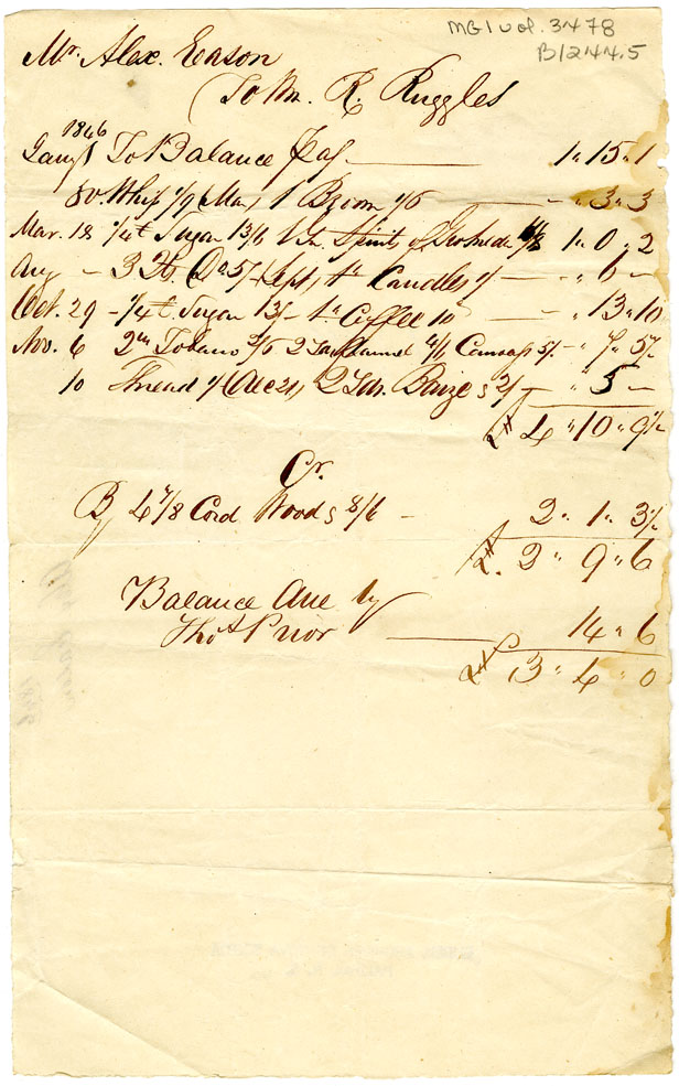 Easson : Account, Alexander Easson with W.R. Ruggles, Annapolis