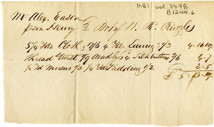 Easson : Account, Alexander Easson with W.R. Ruggles, Annapolis