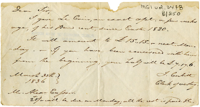 Easson : Letter, I. Corbitt, Clerk of Vestry, St. Luke's Church, to Alexander Easson