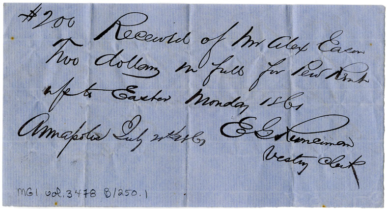 Easson : Receipt, E.G. Runciman, Vestry Clerk, St. Luke's Church