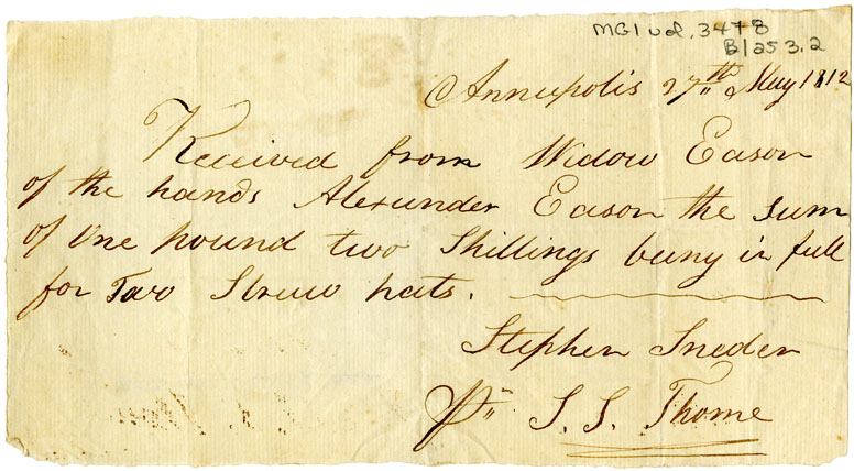 Easson : Receipt, Stephen Sneden, Annapolis