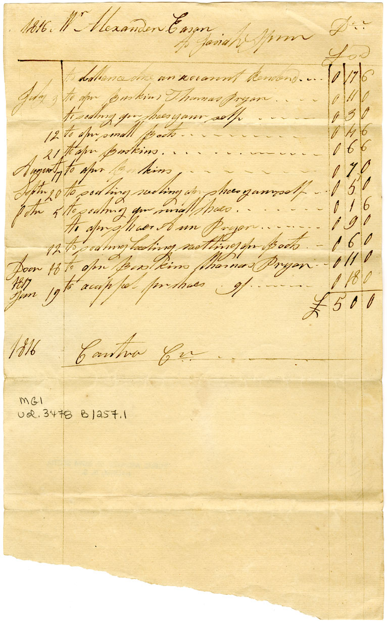 Easson : Account, Alexander Easson with Josiah Spurr