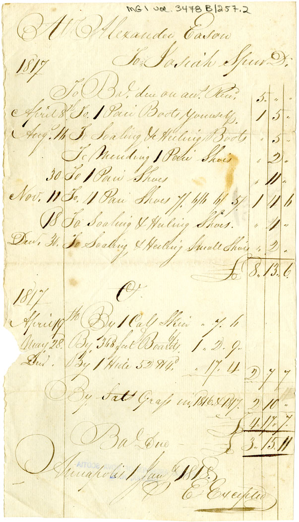 Easson : Account, Alexander Easson with Josiah Spurr