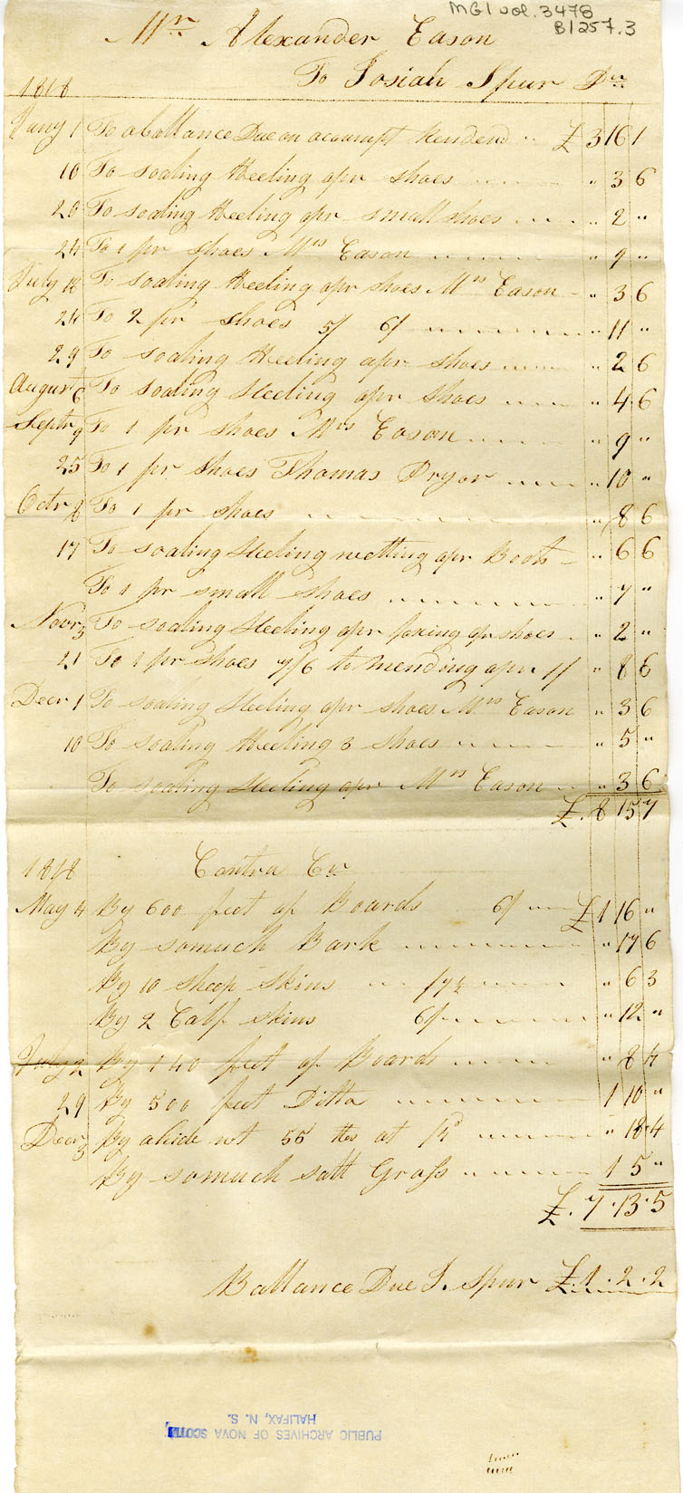 Easson : Account, Alexander Easson with Josiah Spurr