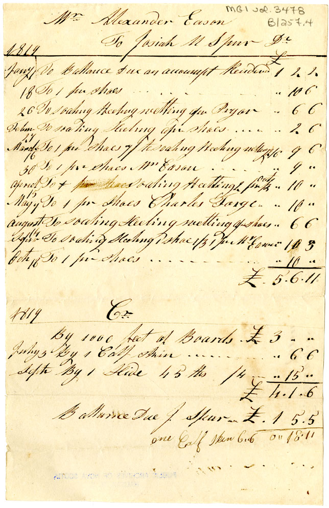 Easson : Account, Alexander Easson with Josiah Spurr