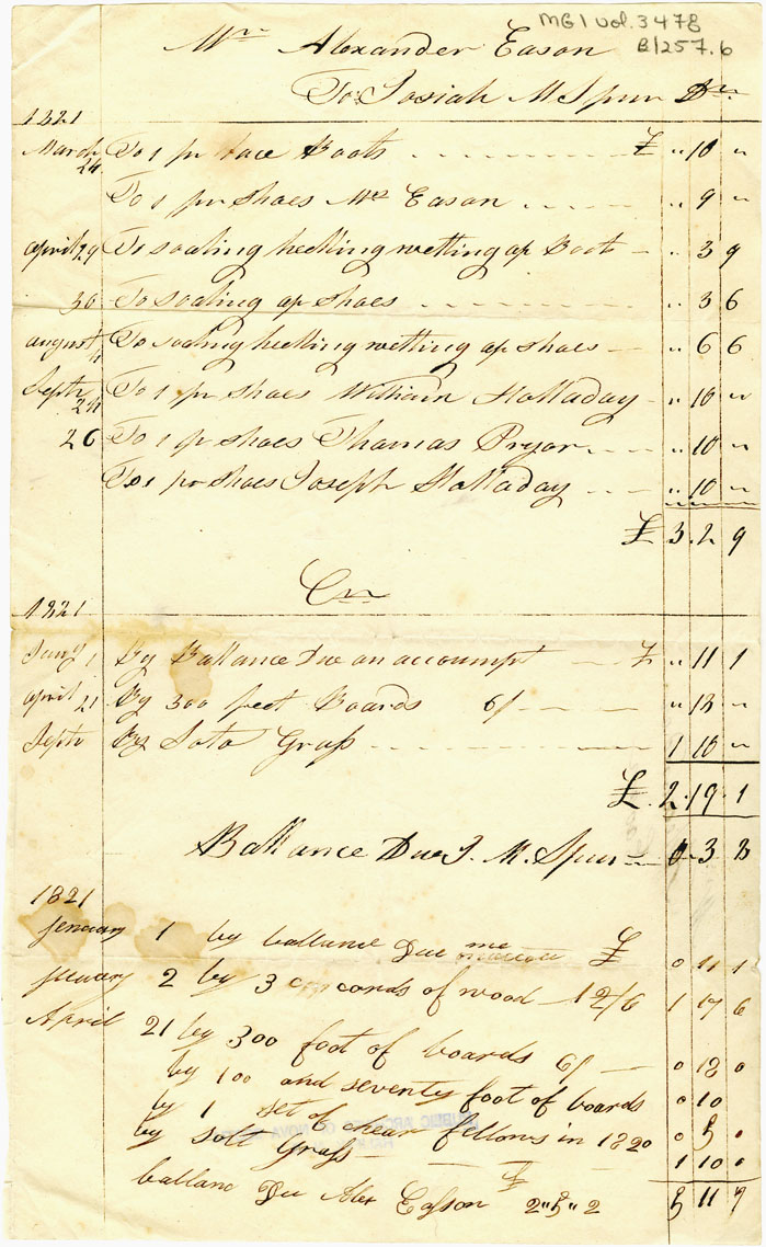 Easson : Account, Alexander Easson with Josiah Spurr