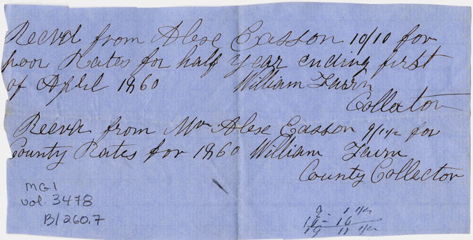 Easson : Receipt, William Fairn, County Collector