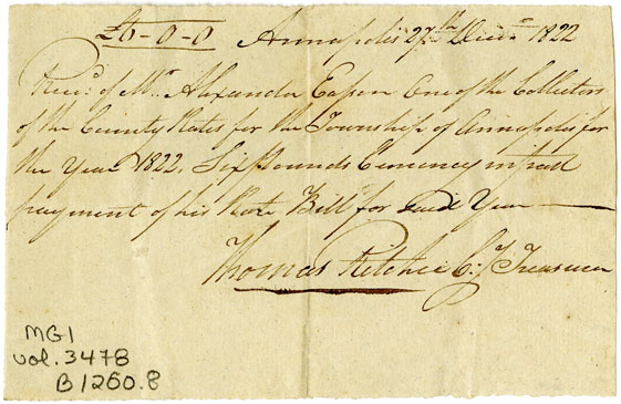 Easson : Receipt, Thomas Ritchie, County Treasurer