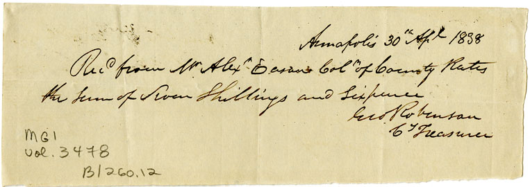 Easson : Receipt, George Robinson, County Treasurer