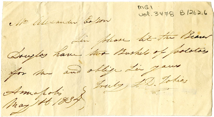 Easson : Note, S.D. Tobias to Alexander Easson