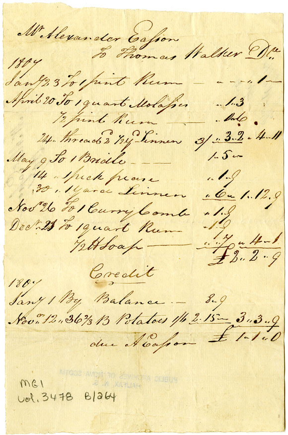 Easson : Account, Alexander Easson with Thomas Walker