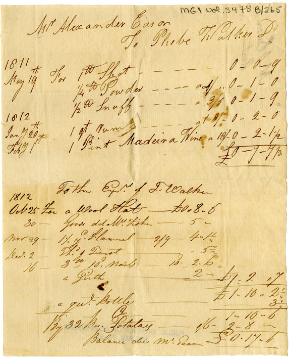 Easson : Account, Alexander Easson with Phebe Walker and with the Executors of T. Walker