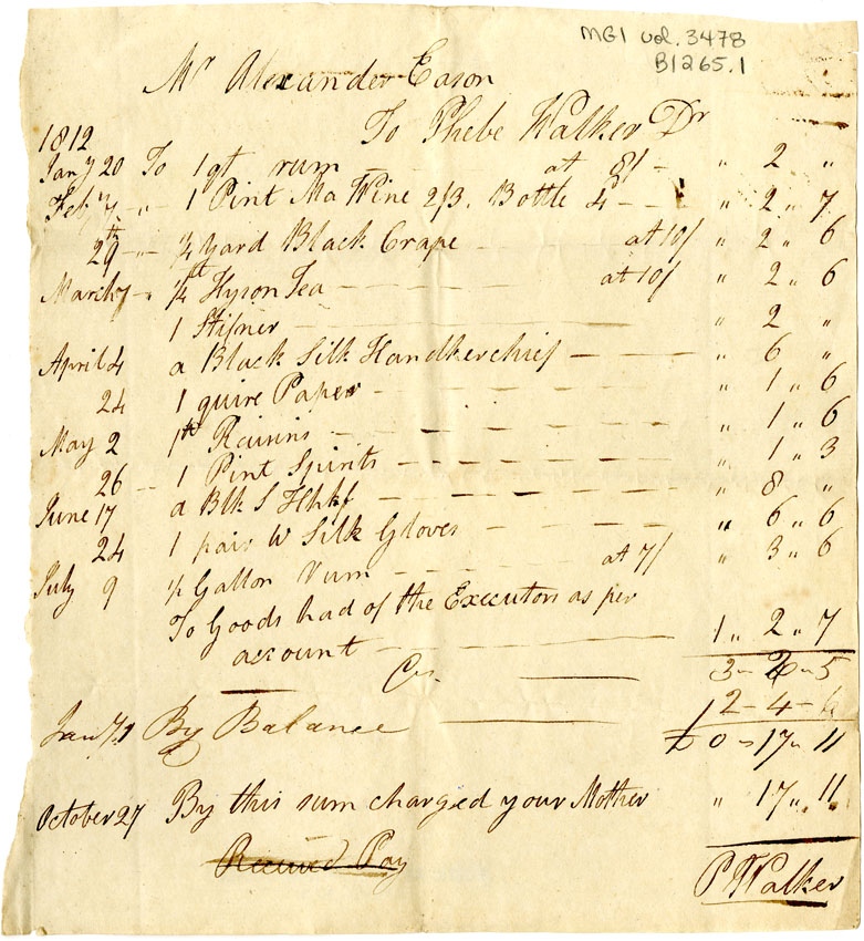 Easson : Account, Alexander Easson with Phebe Walker