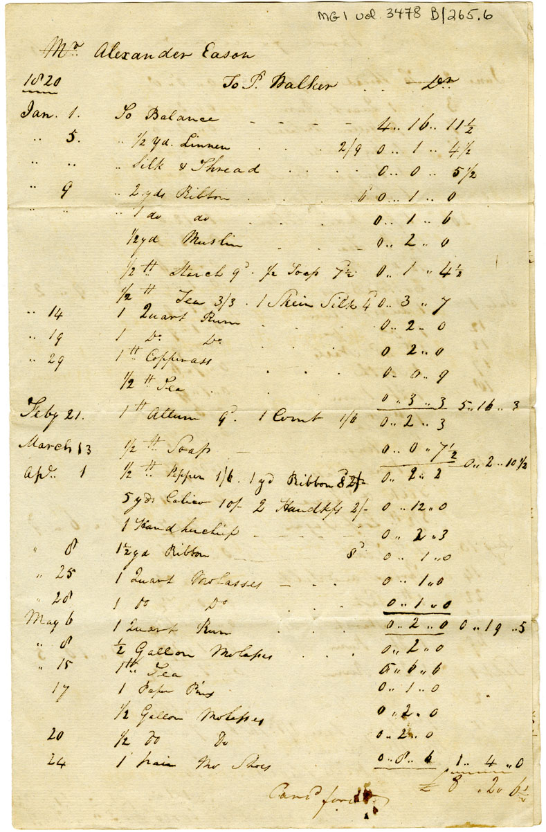 Easson : Account, Alexander Easson with Phebe Walker