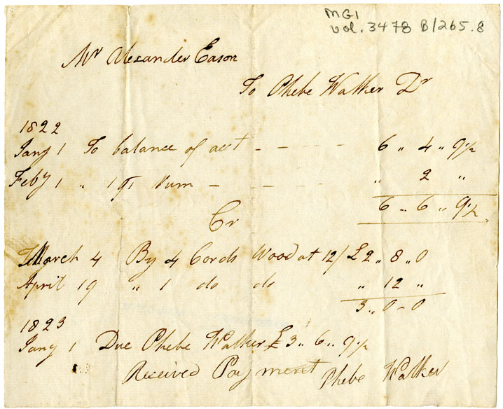 Easson : Account, Alexander Easson with Phebe Walker