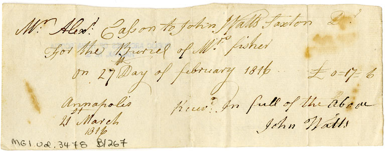 Easson : Account, Alexander Easson with John Watts, Sexton, Annapolis